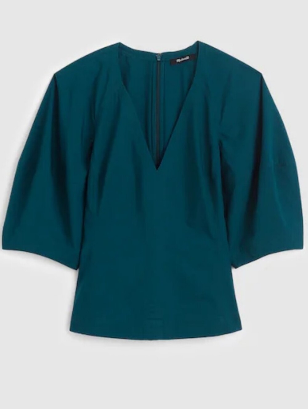 NWT Madewell Sculptural V-Neck Top In Poplin in Midnight Spruce